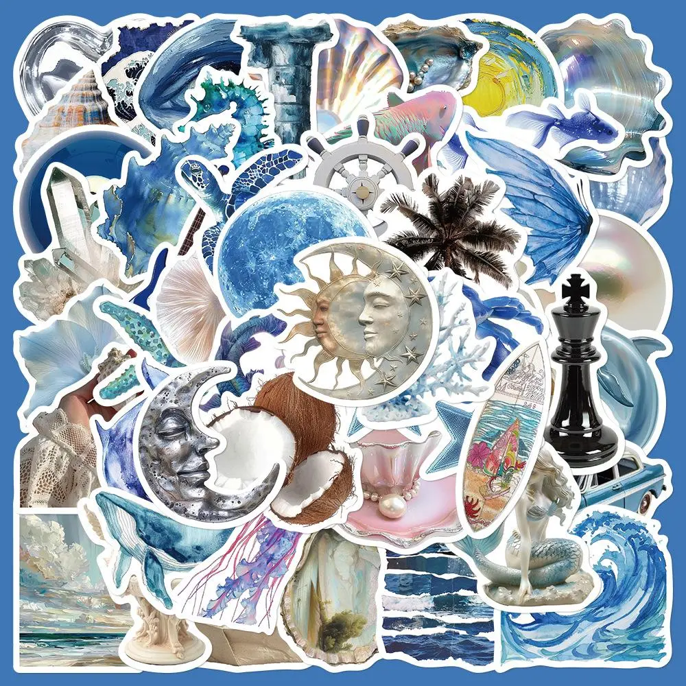 Ocean Series Graffiti Stickers (50pcs/set), Self Adhesive Durable Water Proof Personalized DIY Decals with Storage Box, Decorative Sticker for Gift Greeting Card Laptop Phone, Sticker Packs, Art Stickers, Sticker Haul, Cellphone