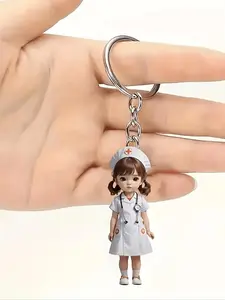 Cute Nurse Shaped Design Keychain, 2D Nurse Shaped Keychain, Fashion Accessories for Women & Men, Unique Nursing Themed Keyring