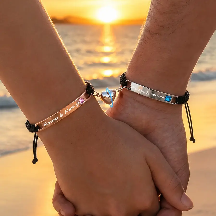 Adjustable Couple Bracelet Set, Heart Rate Bracelet, FashionBracelet for Couples, Daily Clothing Decor, Trendy All-match& Exquisite Jewelry for Birthday Love Gift, Heart Charm Bracelet