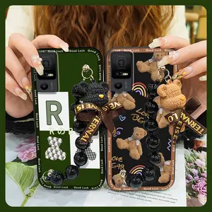 Simplicity Cartoon Phone Case For TCL 40XE 5G/40X 5G/40NxtPaper 5G cute soft case Waterproof Back Cover Bear bracelet protective case Black pearl pendant Dirt-resistant