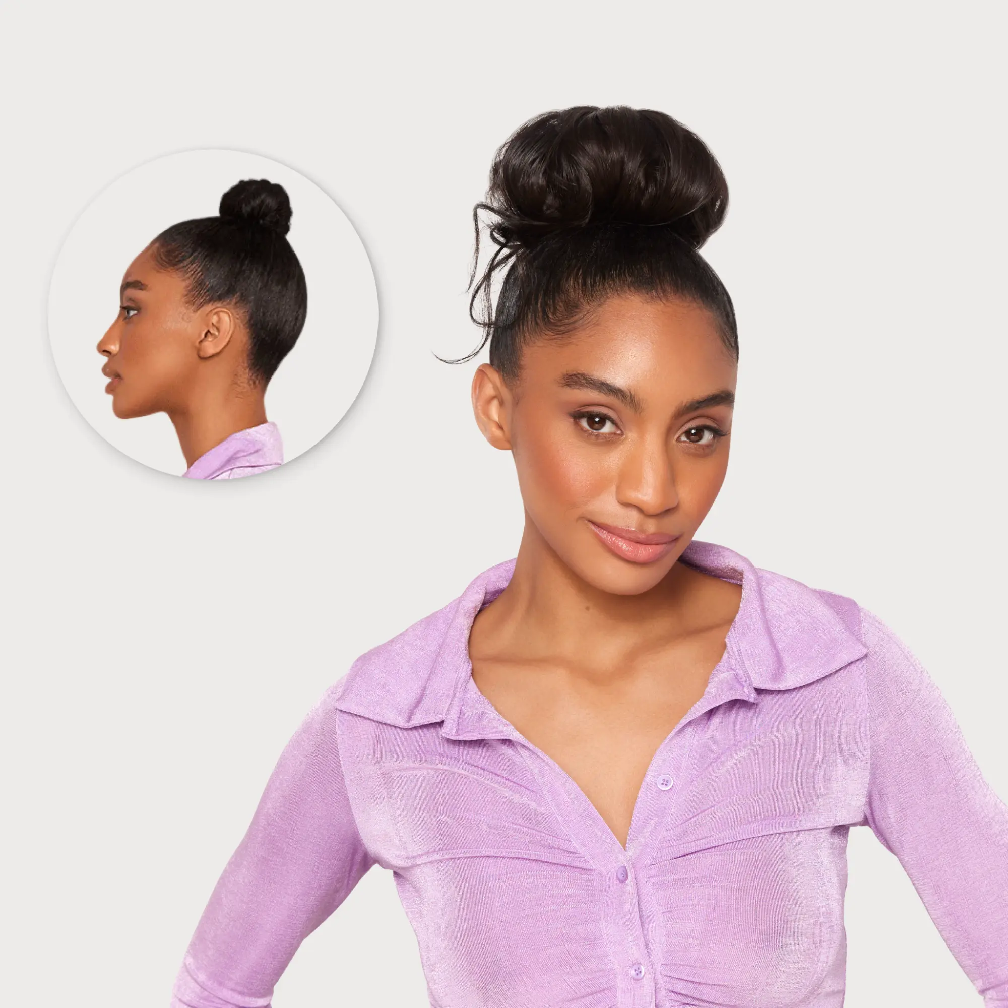INH Hair Sammy 9in Clip-in Synthetic Hair Bun Extension with Pre Styled Tousled Waves and Adjustable Drawstring for Double Secure Hold 50g Ponytails Hair Toppers Black Women