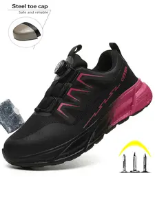 Steel Toe Shoes for Women Lightweight Safety Shoes Comfortable Slip Resistant Indestructible Rotary Buckle Shoes Womens Puncture Proof Anti-smash fashion Work Shoe for Warehouse Industry Steel Toe Trainers Worker