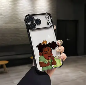 Vintage Princess & Frog Aesthetic Silicone TPU Case, Cute Black Pattern Protective Smartphone Accessory for iPhone 17/16/15/14/13/12 Plus Pro Max Ultra & Samsung 22/23/24/25 Plus Pro Max Ultra, Shockproof Cellphone Cover