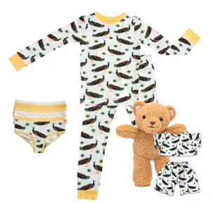 Zip N' Bear Bamboo Pajama Peacock Bundle Buttery Soft 2 Piece PJs for Girls, 3 Underwear, Zippy the Bear - Kardashian Favorite