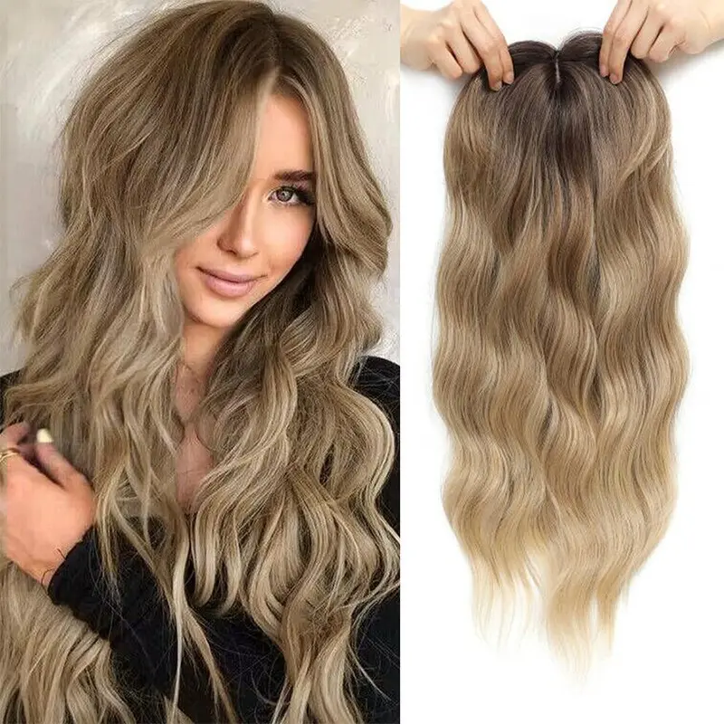 20 Inch Hair Topper for Women, Natural  Wavy Synthetic Clip-In Hairpiece with 6.5"x6.5" Natural Base for Thinning Hair, Adds Volume & Length, Lightweight & Breathable
