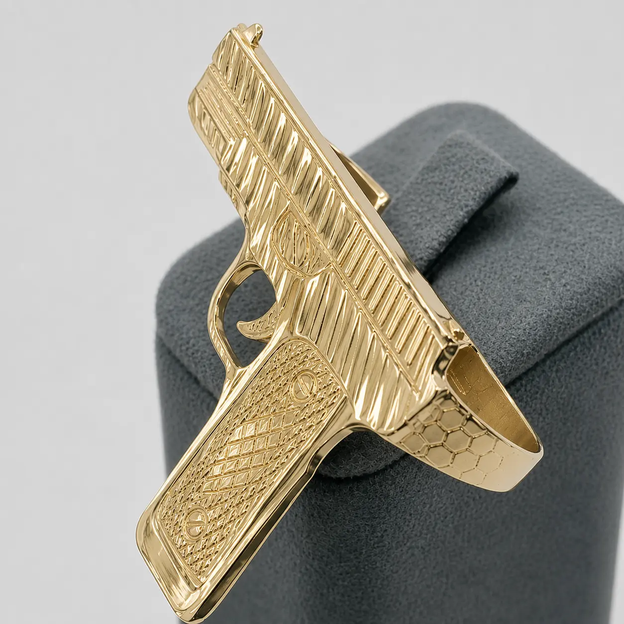 14K Gold Plated Pistol Ring for Men Double Finger Statement Hip Hop Fashion Ring