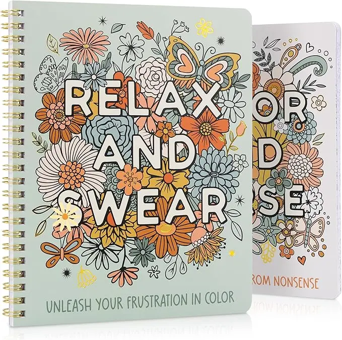 Women's 2-Piece Coloring Book Set - Portable, Retro Folk Floral & Animal Designs, BPA-Free Relaxation Stress-Reliever with Motivational Phrases & Humorous Touches, Nature Vibes Gift for Women