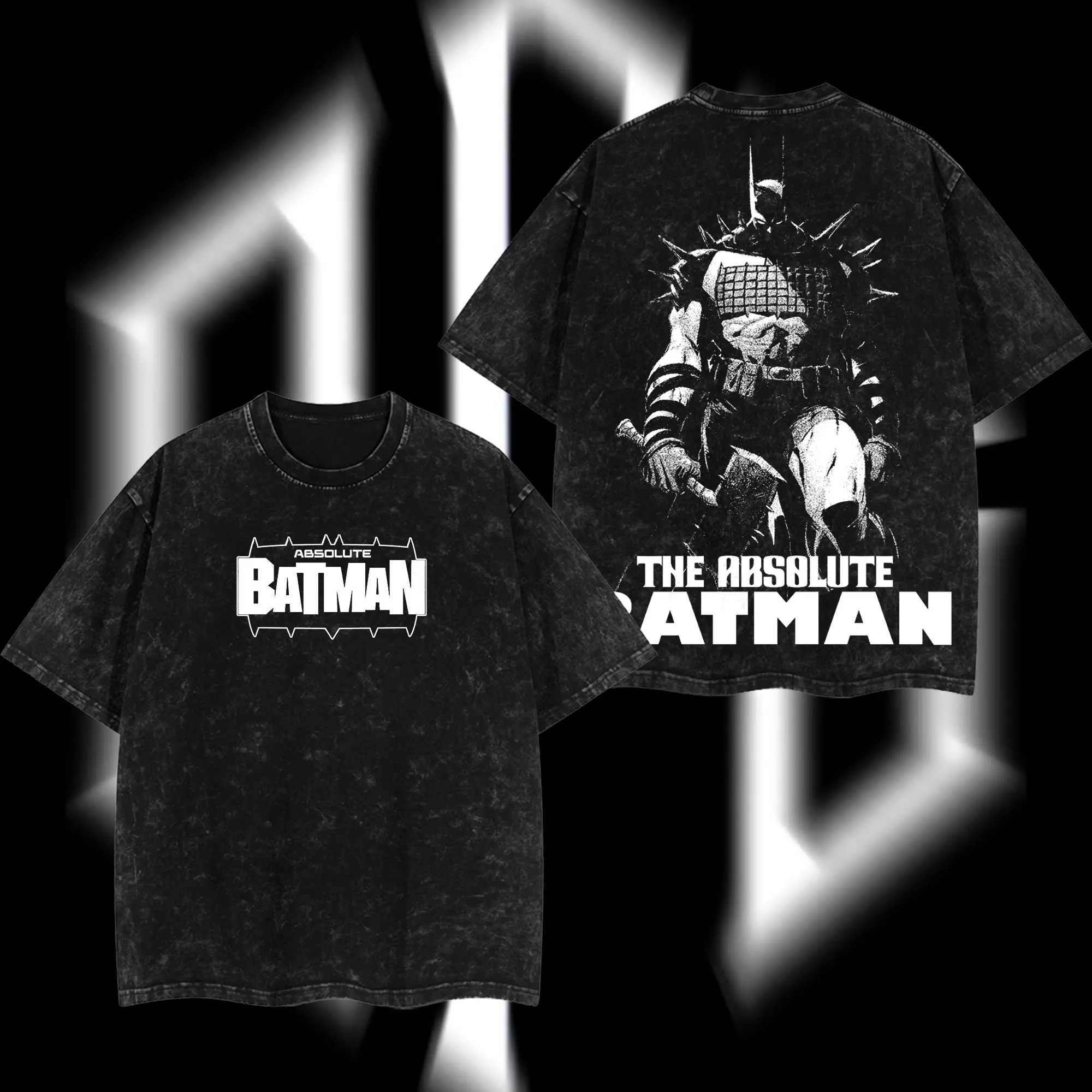 Dark Masked Guardian Graphic T-Shirt, Oversized Acid Washed Streetwear Tee, Double-Sided Printed Lightweight Unisex Top, Y2K Retro Gothic-Inspired Graphic Shirt, Vintage Casual Fall Outfit