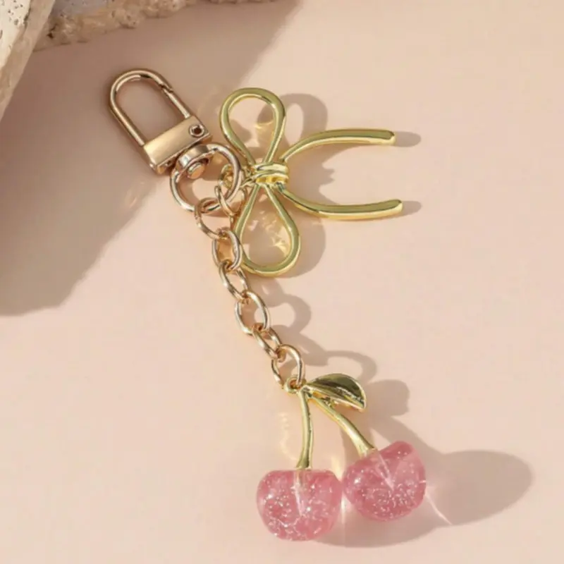 Cute Cherry & Bow Decor Keychain, Cherry Bow Keychains, Gifts for Her, Alloy Keychain, Minimalist Aesthetic Keychain for Women & Girls, Trendy All-match & Exquisite Keychain for Birthday Gift, Mom Gift, Charming Keychain, Ideal Present, Keychain Jewelry