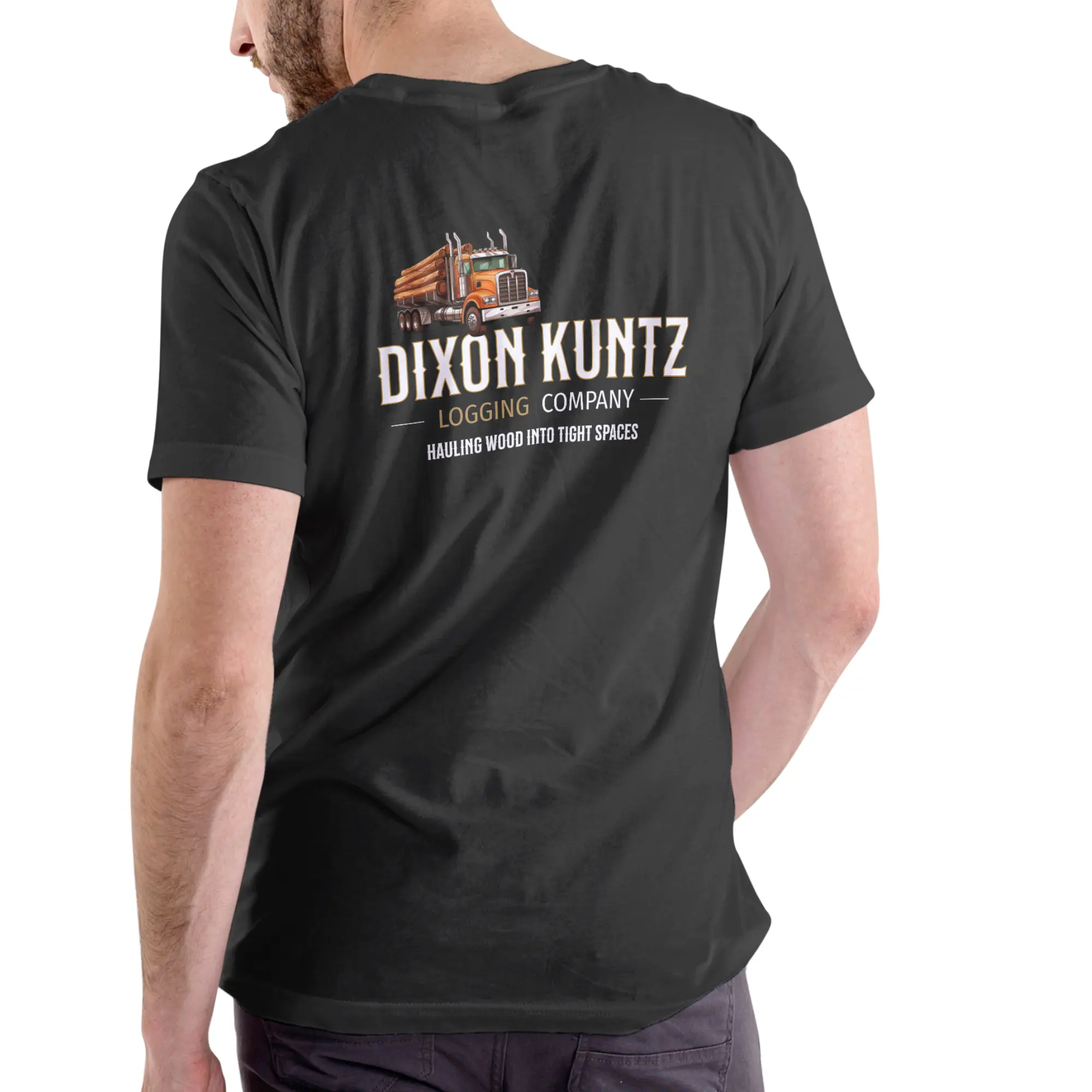 TWO Two Men's Short-Sleeve Round Neck Charcoal Cotton T-Shirt, Unisex Casual Top with Dixon Kuntz Logging Company Funny Design