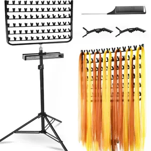 Height Adjustable Braiding Hair Rack with Hair Braiding Tools Rack, 2-side Metal Hair Extension Holder, 120 Pegs Foldable Hair Rack with Braiding Hair Supplies for Stylists