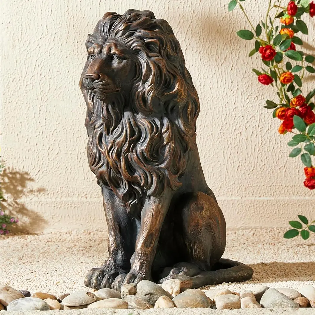 Eyisean 20.5" Tall Outdoor Resin Lion Statue - Majestic Look Protection Symbol, Weather-Resistant Sitting Guardian Sculpture, Both Indoor/Outd. Decor for Home Entrance, Yard