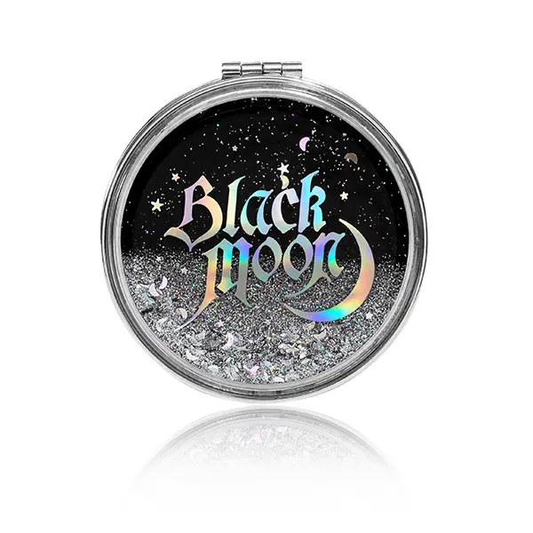 Black Moon Compact Mirror Holographic Moons and Stars Glitter 90's Nostalgia