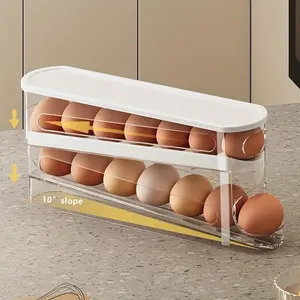 Transparent Egg Storage Box, Space-Saving Rolling Egg Rack, Durable Plastic Egg Organizer for Refrigerator, Fridge Organizers, Kitchen Accessories