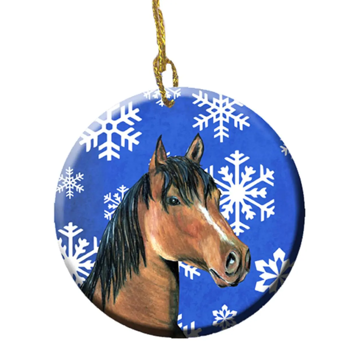 Round Light Weight Ceramic Horse Holiday Ornament - Winter Snowflakes Themed, 2.81 in Dia, Paintable Customizable Home Festive Decoration