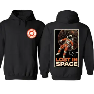 Lost in Space Hoodie – Astronaut Sci-Fi Retro Poster Graphic, Orbital Command Unisex Pullover Hoodie