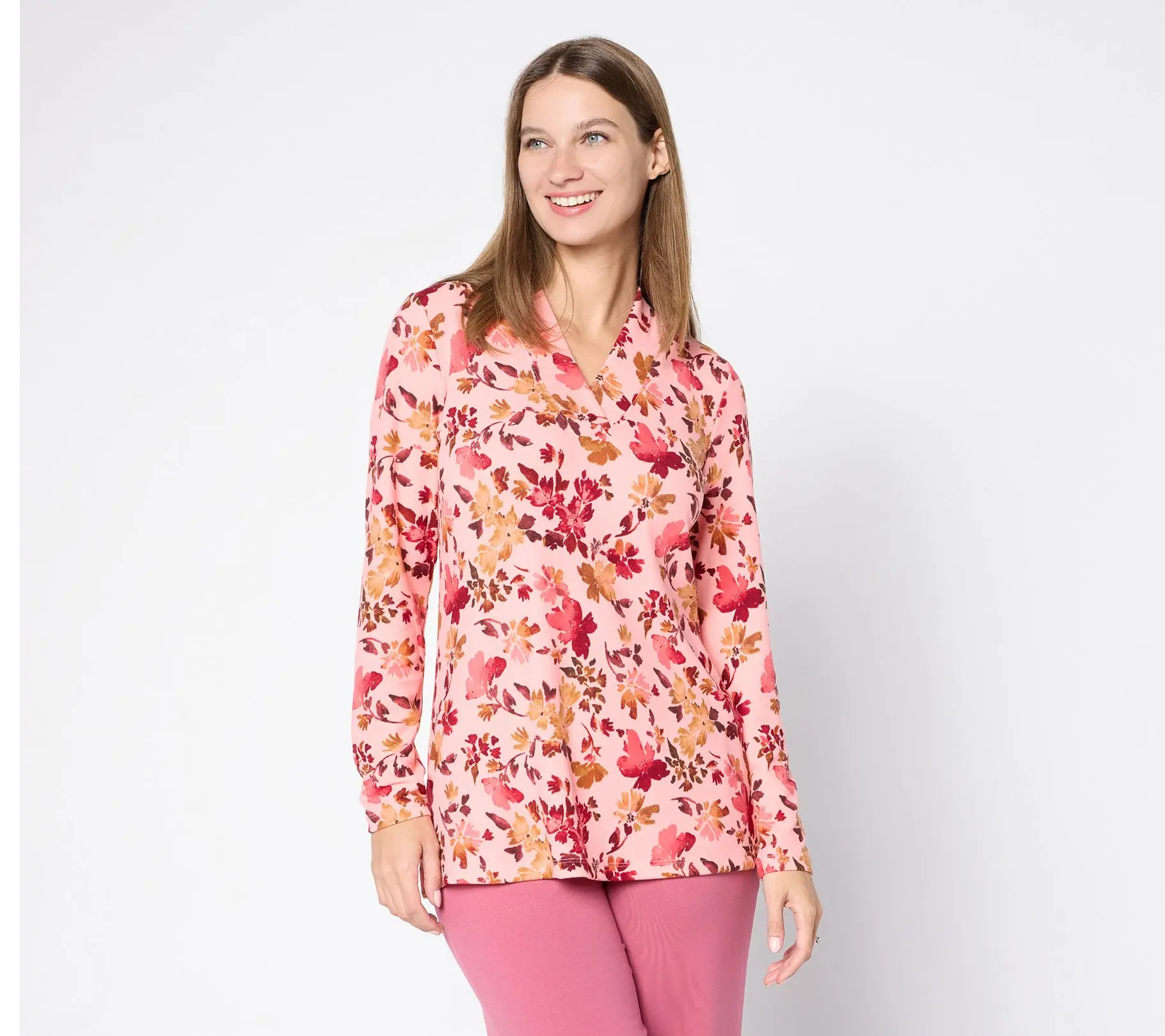 Denim & Co. Printed Heavenly Jersey Crossover V-Neck Tunic