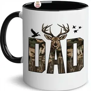 Camo Hunting Dad Mug, Mallard Duck Buck Hunt Graphic Mugs, Daddy Hunter Coffee Cup, Camouflage Hunting Gift for Husband.