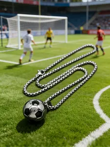 Stainless Steel Soccer Ball Pendant Necklace for Men & Women, World Cup Inspired Sports Jewelry, Waterproof & Tarnish-Resistant, Perfect for Soccer Fans & Streetwear