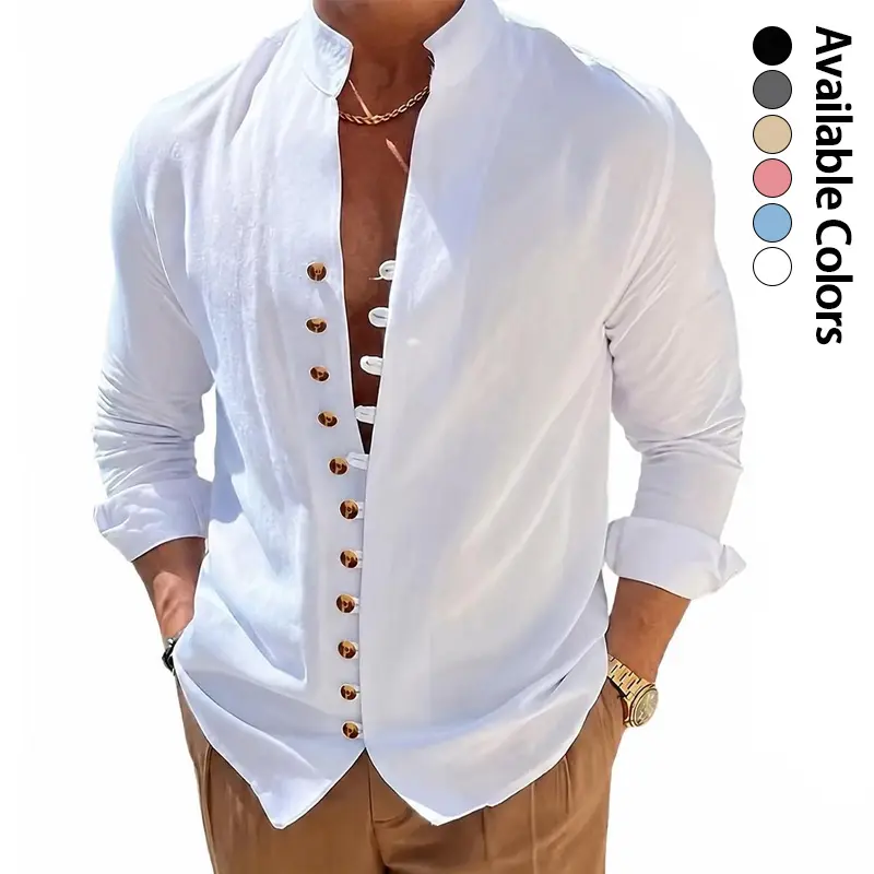Men’s summer short-sleeve collared shirt with Hawaiian tropical patterns and stripes, solid color; loose, casual, comfortable top for everyday menswear.
