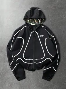 Unisex Casual Street Style Colorblock Hooded Long Sleeve Fitted Jacket, Perfect for Autumn and Winter, Stylish and Comfortable