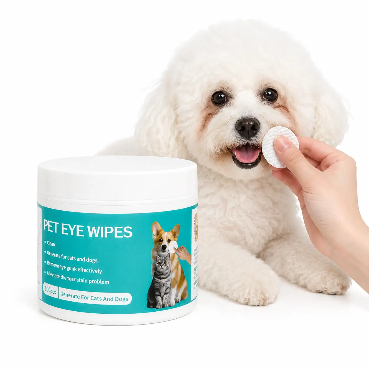 100pcs Pet Eye Wipes for Dogs & Cats, Effective Tear Stain & Gunk Remover, Gentle Unscented Daily Grooming Wipes, Easy to Use, Keeps Eyes Fresh, Remove Tear Stains