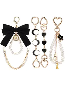 Gold Pearl Ribbon Bow Bag Extender Chain 5PCS Handbag Shoulder Strap Replacement Charm