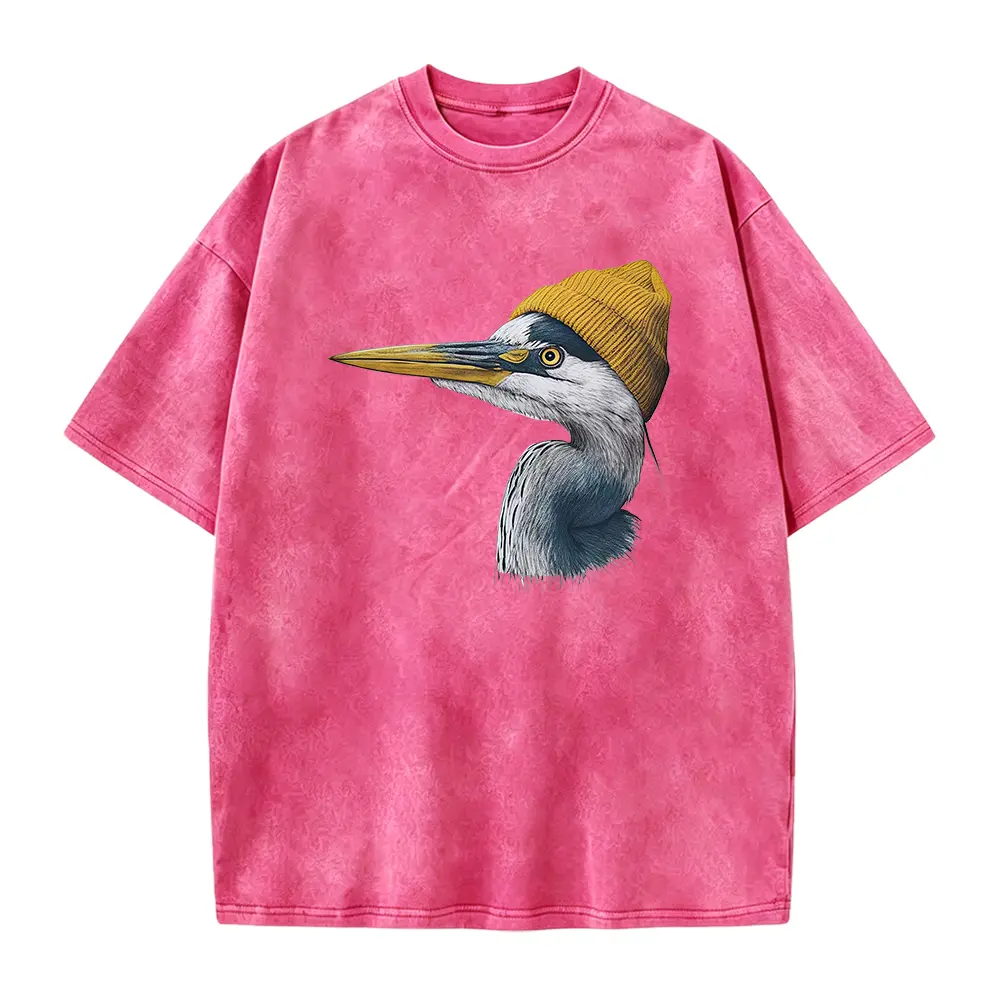 Retro 90's Great Blue Heron Wearing Beanie Vintage Birdwatching Birding Unisex T-Shirt