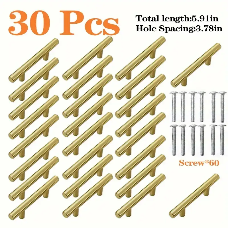 30pack Modern Brushed Stainless Steel Cabinet Door Handles and Drawer Pulls, Durable Metal Hardware, Easy Installation, Screw, Cabinets Handles