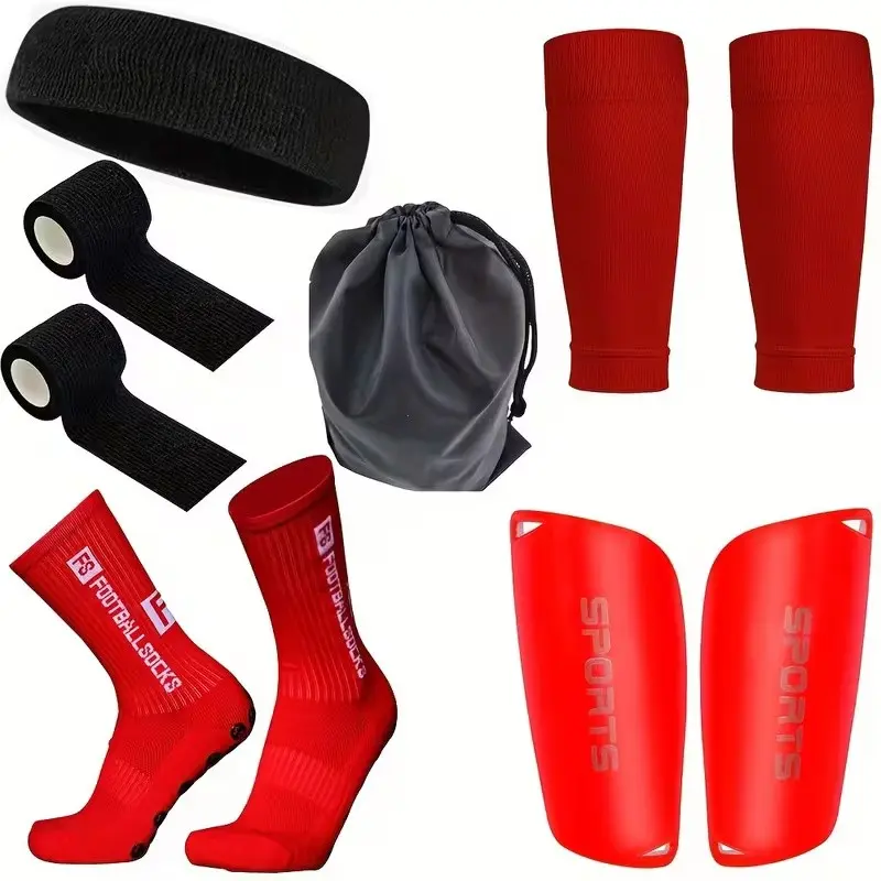 Adult Football Sports Set 6-Piece Kit, Soccer Gear Set, Soccer Equipment, Includes Storage Bag, Insertable Shin Guards, Ankle Socks, Compression Bandages, Ideal for Training