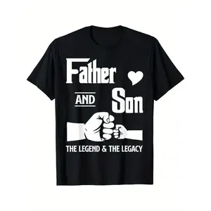 Father and Son Matching T-Shirts- "FATHER AND SON" Quote with Fists Beating Design, 100% Cotton, Crew Neck, Short Sleeve- Perfect for Casual Wear, Father'S Day, Spring/Autumn, Everyday Tshirt | Father Son Theme | Skinfriendly Material, Fathers Day Gift