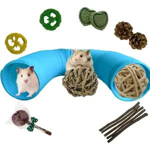 Foldable Plastic Hamster Fun Tunnels 15 Pcs Small Animal Chew Toys Exercising Training Hideout Tube for Ferrets Guinea Pigs Chinchillas Rats Gerbils Blue