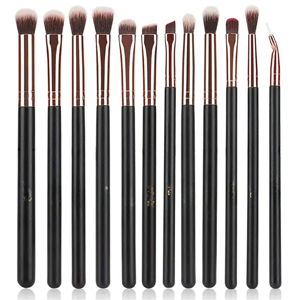 12pcs Eye Makeup Brushes Rose Gold Eyeshadow Makeup Brushes Set with Soft Synthetic Hairs & Real Wood Handle for Eyeshadow, Eyebrow, Eyeliner, Blending(without bag)