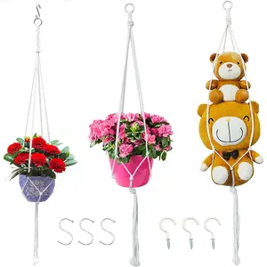 Macrame  Hangers Planter Flower Pots Holder 3 Pack Basket Stand Tassels with 6 Hooks Kit  Rope for Decorative Indoor Outdoor Patio Garden Boho  Decor (POTS NOT Included) (WHITE)
