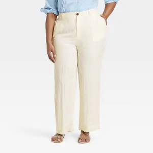 Women's High-Rise Straight Trousers - A New Day White 17: Back Elastic, Fly Button Closure
