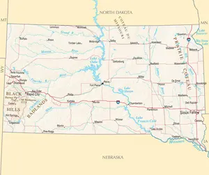Map of South Dakota SD - Reference Map - Peel and Stick Wall Decal