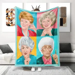 Golden Girls TV show popular art blanket - Soft flannel bedspread with Dorothy, Rose, Blanche and Sophia - Comfortable all-season sofa throw, iconic TV series gift and fan, Christmas gift birthday gift