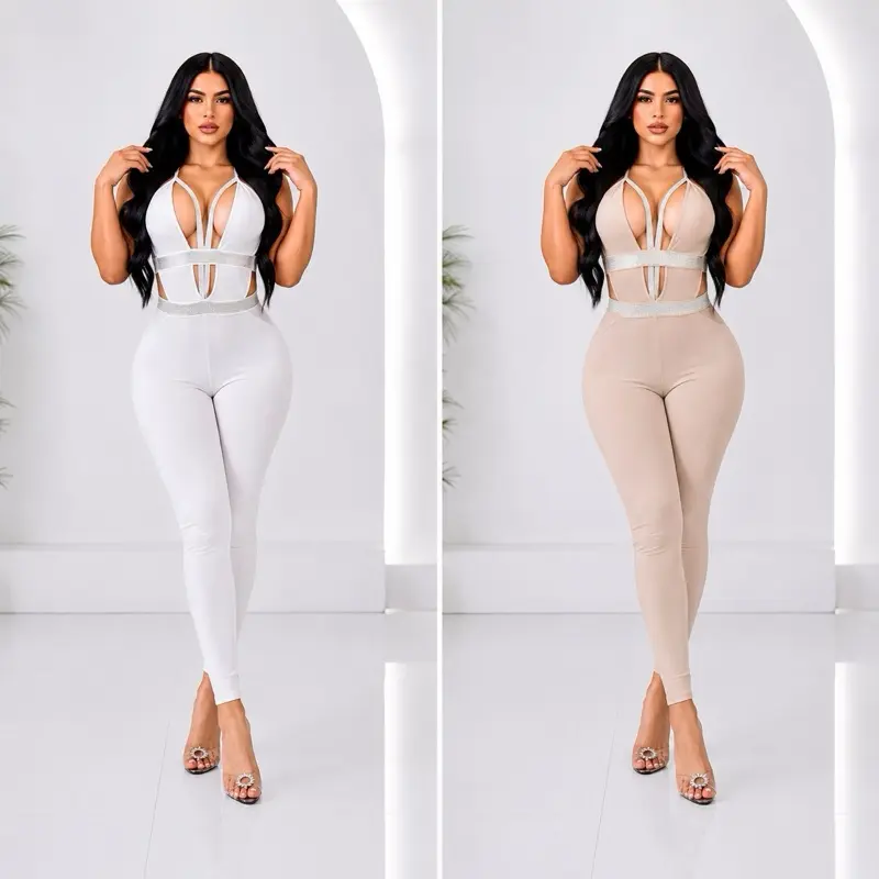 (B4321) Colombian Luxury Rhinestone Jumpsuit Premium Stretch One Size Fits S/M/L