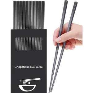 Chopsticks, 5 Pairs Dishwasher Safe Fiberglass Chopsticks Set,9.5 Inch   Chinese Chopsticks , Non-Slip, Easy to Use (colorful ) (9.5 inch, pure black)
