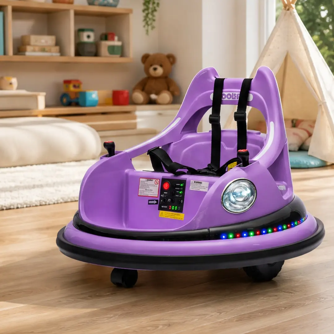 ARCH 12V Electric Ride-On Bumper Car for Kids 1.5-5 Years, 360° Spin, Remote Control, LED Lights, Bluetooth, Anti-Collision Padding, Five-Point Safety Belt, Multiple Color Options, Indoor/Outdoor Fun, Blue/Purple/Red/Rose Pink Color Options