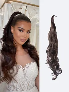 32 Inch Flexible Wrap Around Ponytail Extension Long Curly Wavy Hair Extensions Natural Pony Tail Synthetic Hairpiece for Women Daily Use