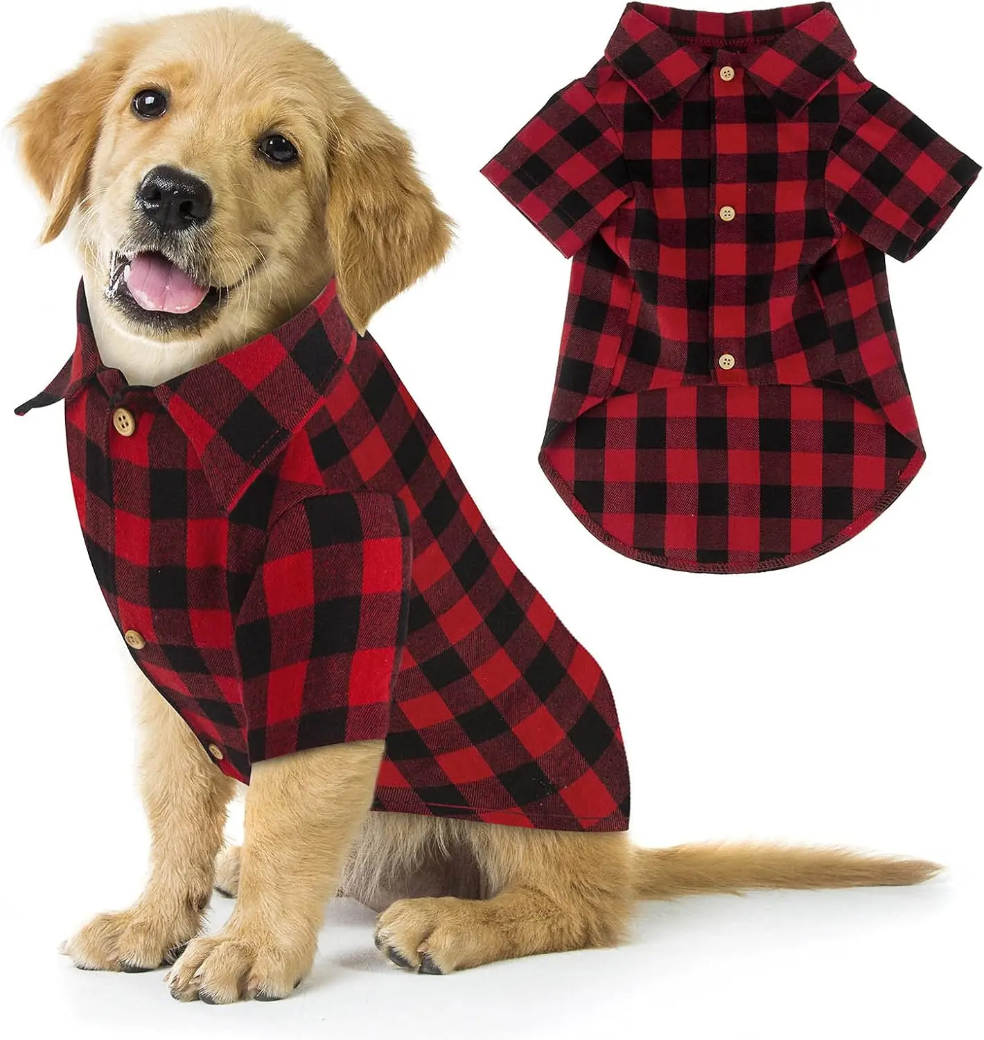 Plaid Buffalo  Outfit - Soft Casual Clothes for Small, Medium, Large Dogs and Puppies - Red, Halloween, Thanksgiving, Christmas Costume (M)