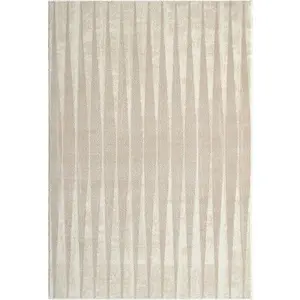 Transitional Neutral Beige Cream Geometric Vertical Stripes Area Rug