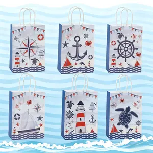 12pcs/24pcs Nautical Gift Bags, Reusable Beach Shopping Totes, Sailor Gifts, Captain Gifts, Birthday Party Supplies, Sailboat Handbags