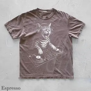 Vintage Cat DJ Shirt, Retro Animal Playing Instrument Shirt, Music 90s Shirt, DJ Shirt Gifts, Cat Techno Unisex Tee