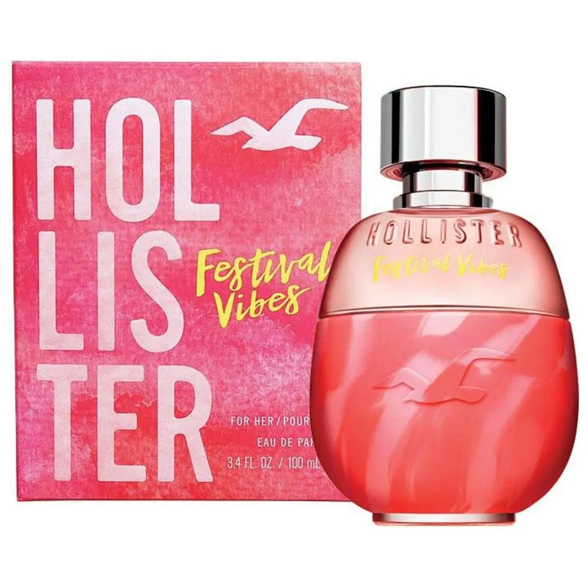 Hollister Festival Vibes EDP Women's Perfume, 3.4 fl oz Citrus Floral Fruity Fresh Fragrance with Bergamot Blend, New-In-Box Feminized Packaged Bottle Women's Fragrances, Bottle Women's Fragrance