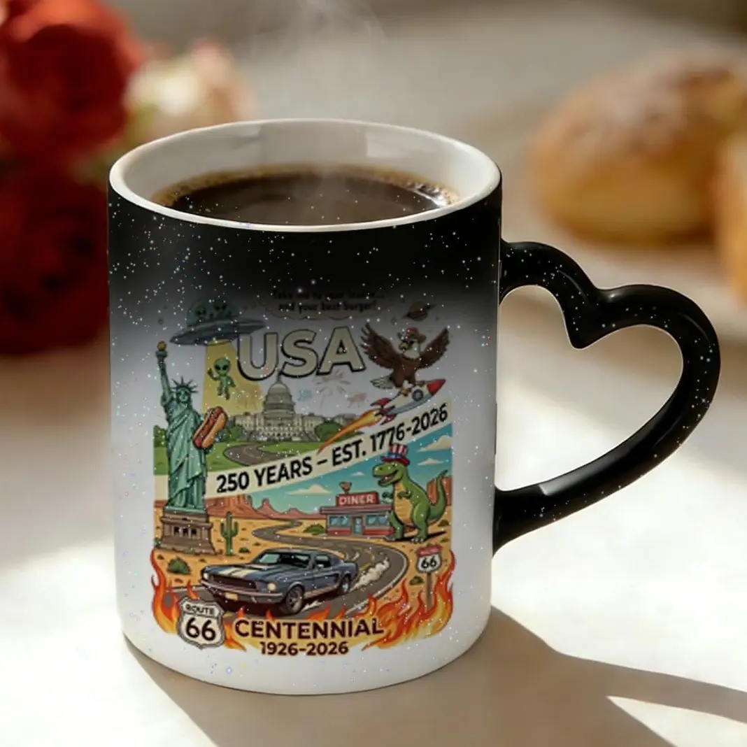 Custria 11oz Eco-Conscious Reusable Washable Heat Change Ceramic Coffee Mug - Customizable, Halloween Gift, Heart-Shaped Handle, Starry Sky-Sky Theme Hidden Picture, US Black Starry Design Option, Custom Photo/Logo/Text Print