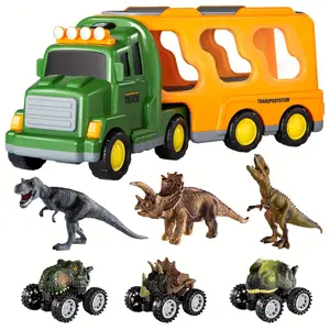 7-in-1 Dinosaur Transport Carrier Playset, Large Hauler Truck with 3 Dinosaur Figures & 3 Dino Monster Trucks, Durable Kids Storage Toy for Boys 3+, Great Holiday Gift for Toddlers