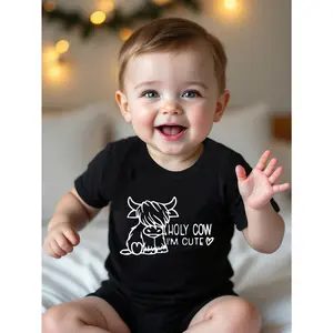 Toddler Boy Cute Baby Bull And Letter Graphic Short Sleeve Romper, Summer