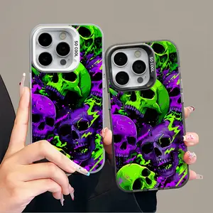 Casing For iphone 17 16 15 14 13 12 11 X XS SE23 PRO PLUS MAX Fluorescent Green Skull Shockproof Protection Anti Drop Protective Protector Phone Cases Shell Cover Hallo